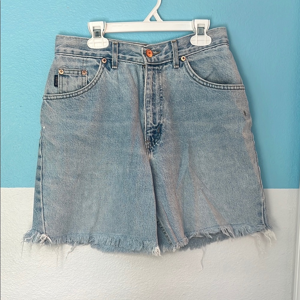 Chic Blue Jean Shorts with Frayed Hem